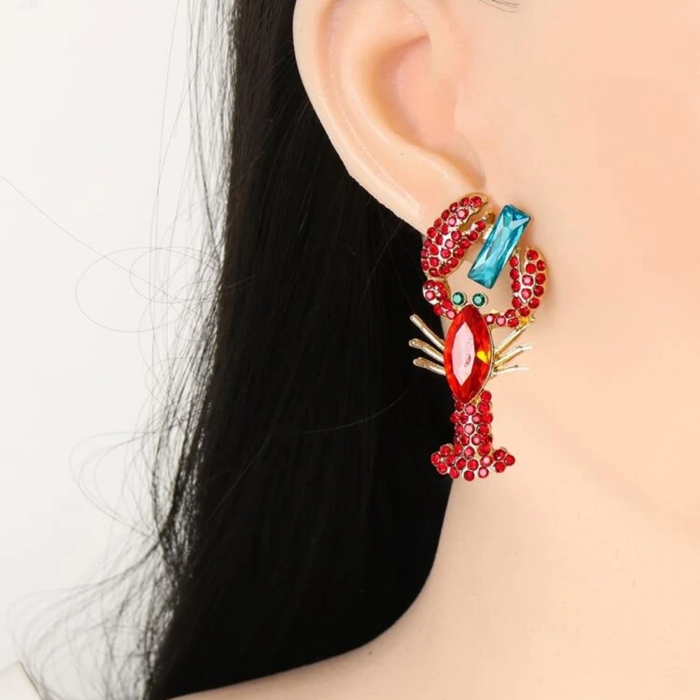 "Lobster" Earrings Rhinestone Earrings